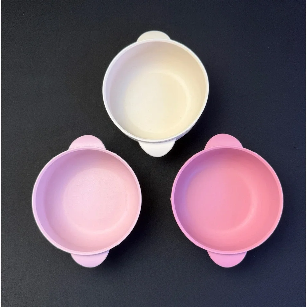Silicone Suction Baby Bowls Set 3 Pink Cream BPA Free Toddler Feeding Dish 5 In